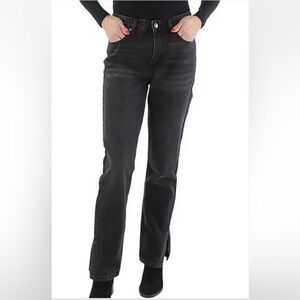 Oat New York High Rise Straight Jeans Black Wash Side Slit Women’s 28